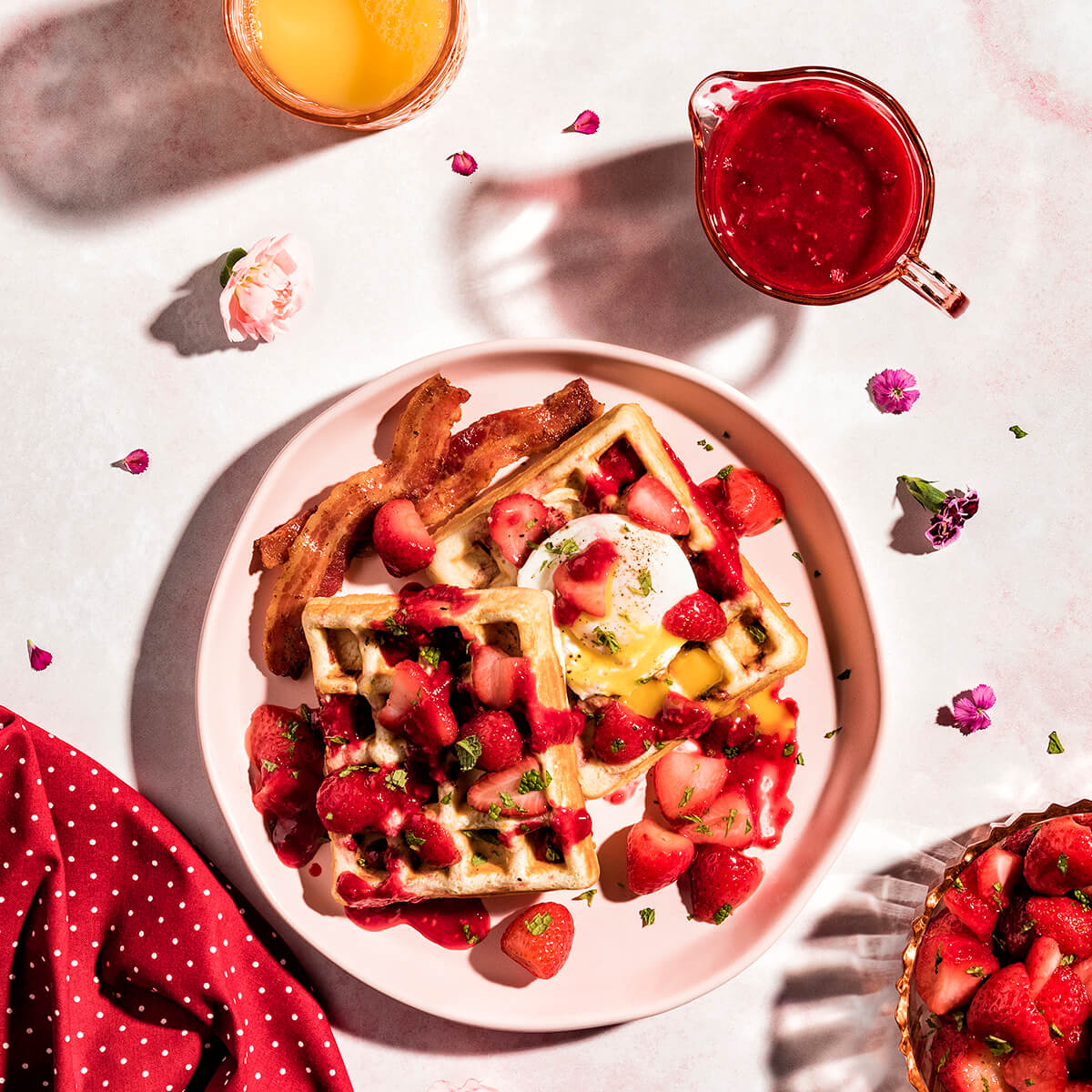 Pink Rosy Strawberry Waffles Recipe