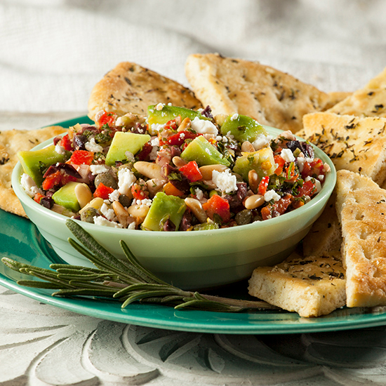 Mediterranean Avocado Dip Pita Chips